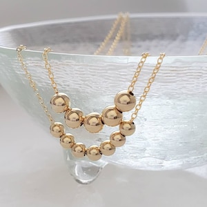 14K Gold Floating Bead Necklace Delicate Gold Necklace Multiple Bead Necklace Customize Personalize Dainty Jewelry Minimalist image 3