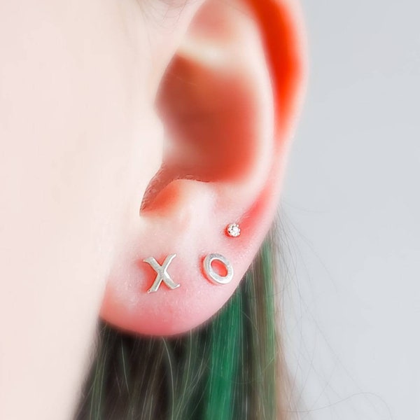 X and O Studs • Hugs & Kisses • Tiny Stud Earrings • Little Silver Studs • Valentine • Delicate Stud Earrings • Multiple Piercings