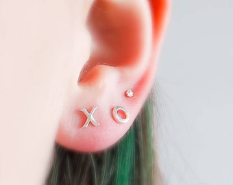 X and O Studs • Hugs & Kisses • Tiny Stud Earrings • Little Silver Studs • Valentine • Delicate Stud Earrings • Multiple Piercings