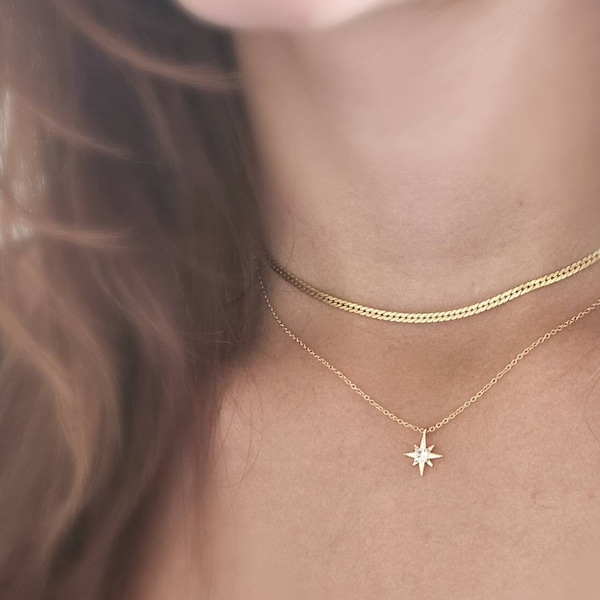 Tiny Polaris Necklace • North Star Charm • Dainty Gold Pendant • Diamond CZ Accent • Graduation Gift • Layering Necklace • Celestial Charm