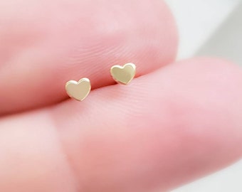 14K Gold Tiny Heart Studs • Tiny Gold Studs • Delicate Stud Earrings • Minimalist Earrings • Post Earrings  • Dainty 14 karat Hearts