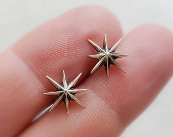 Starburst Studs • Silver Stars • Star Studs • Sterling Post Earrings • Faceted Starburst Earrings • Eight Pointed Star • Delicate Studs