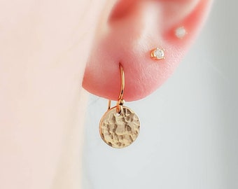 Gold Disk Earrings • Gold Coins • Hammered Disc Drops • Simple Gold Earrings • Minimalist Jewelry • Circle Earrings