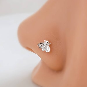 Tiny Bee Nose Bone • 24 Gauge • Sterling Silver Nose Jewelry • Little Bee Nose Stud • Small Nose Piercing