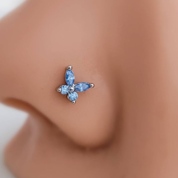 Butterfly Nose Stud • L Bend • 20 Gauge Surgical Steel • Nose Ring • Cubic Zirconia Butterfly • Nose Piercing