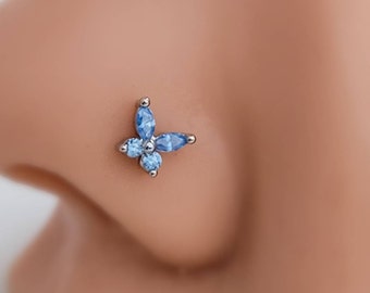 Butterfly Nose Stud • L Bend • 20 Gauge Surgical Steel • Nose Ring • Cubic Zirconia Butterfly • Nose Piercing