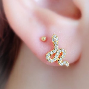 CZ Diamond Snake Stud • Flat Back Earrings • 16 Gauge Screw Back Studs • 316L Surgical Steel • Comfort Fit • Sleep In Earrings
