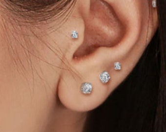 Titanium and Diamond CZ Ball Back Studs • 18 Gauge • Body Jewelry • Screw Back • Comfort Studs • Sleep In Studs • Cartilage • Cubic Zirconia