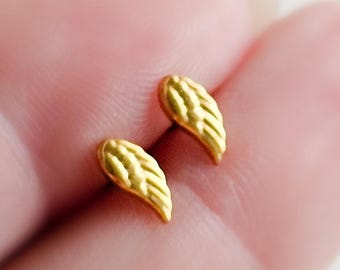 Dainty Angel Wing Flat Back Stud Earrings • Titanium or 14k Gold Plated Push-In Style • Hypoallergenic Cartilage & Ear Stack Jewelry