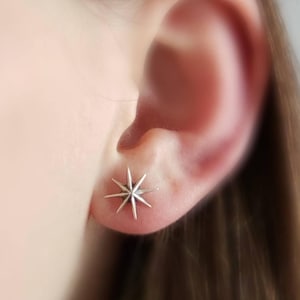 Starburst Studs • Silver Stars • Star Studs • Sterling Post Earrings • Faceted Starburst Earrings • Eight Pointed Star • Delicate Studs