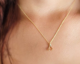 Tiny Wishbone Necklace • Dainty Wishbone Charm • Delicate Gold Chain • Layering Necklace • Good Luck Charm • Girlfriend Gift • Bestie Gift