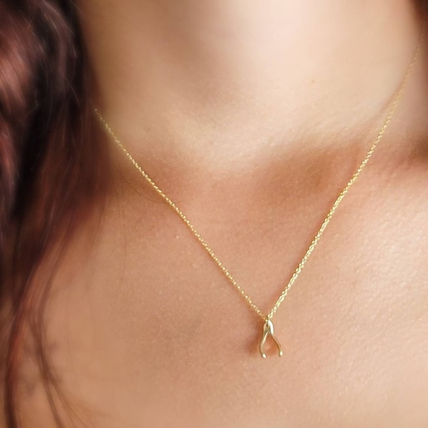 Tiny Wishbone Necklace • Dainty Wishbone Charm • Delicate Gold Chain • Layering Necklace • Good Luck Charm • Girlfriend Gift • Bestie Gift