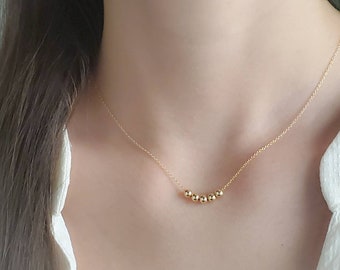 Floating Bead Necklace • Delicate Gold Necklace • Multiple Bead Necklace • Customize • Personalize • Dainty Jewelry • Minimalist Style