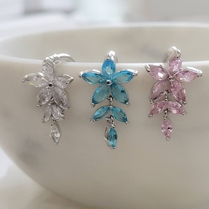 Sparkle Flower Dangle • Top Drop Belly Button Ring • Body Jewelry • Marquise Diamond CZ Flower • Surgical Steel • Floral Theme • Feminine