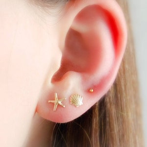 Seashell Stud Set • Starfish Stud • Shell Studs • Tiny Earring Studs • Delicate Stud Set • Multiple Piercings • Beach Theme • Ear Stack