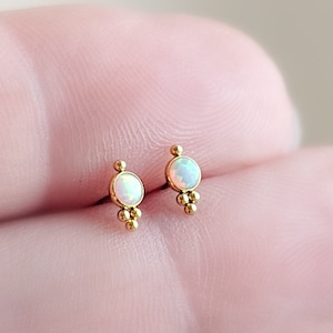 Titanium Opal Flat Back Studs • Dainty Nap In Studs • Comfort Fit Sleep In Earrings • Push In Flat Backs • Ear Stack • Cartilage Studs