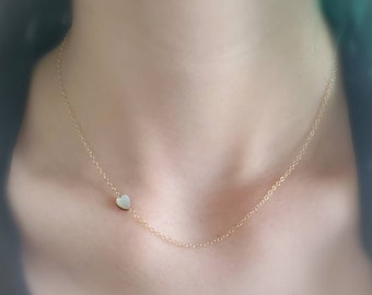 Heart Necklace • Mother of Pearl Heart Charm • Dainty Heart Necklace • Tiny Heart Charm • Layering Necklace • Delicate Gold Chain