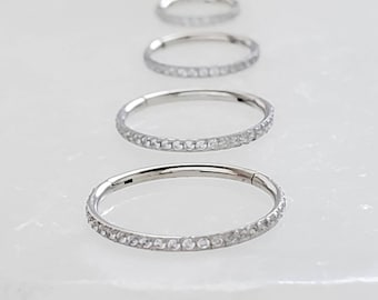 Micro Pavé Clicker Hoops • Diamond CZ Pave Hoops • Tiny Sparkle Hoops • Sleeper Hoops • Tragus Cartilage Conch • Nose Ring • 18g or 16g