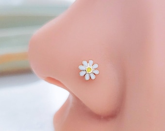 Dainty Daisy Nose Stud • L-Bend or Nose Bone • Delicate Nose Stud • Body Jewelry • Flower Stud • 20 Gauge • Enamel Daisy