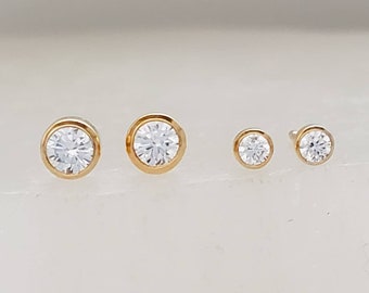 Bezel Set Diamond CZ Studs • Dainty Stud Earrings •  Tiny Gold Studs • Cartilage Stud • Hypoallergenic • Waterproof Earrings • Gift For Her