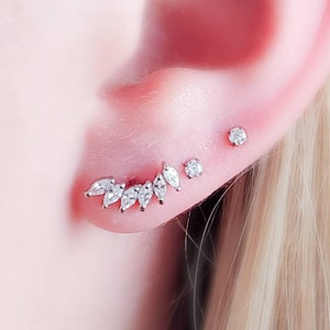 Marquise CZ Diamond Crescent Climber • Cubic Zirconia Ear Crawler • Body Jewelry • Ear Party • Multi Piercing • 16g • Flat Back • Cartilage