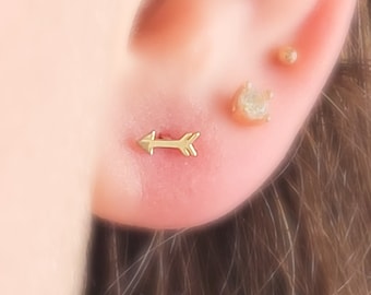 Super Tiny 14 Karat Gold Arrow Studs • Small Stud Earrings • Dainty Gold Studs • Little Gold Arrows • 14k Yellow Gold Earrings