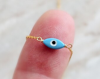 Dainty Evil Eye Necklace • Light Blue Evil Eye • Talisman • Good Luck Charm
