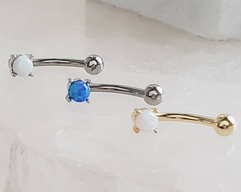 Opal Belly Ring • Prong Set Lab Opal • Non Dangle Belly Stud • Navel Piercing • 16 Gauge • Petite Belly Ring • Surgical Steel • Eyebrow Ring