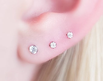 Tiny Diamond CZ Flat Back Studs • Threadless • Lobe • Labret • Monroe • Cartilage • Lip • Body Jewelry • Implant Grade Titanium • 18g