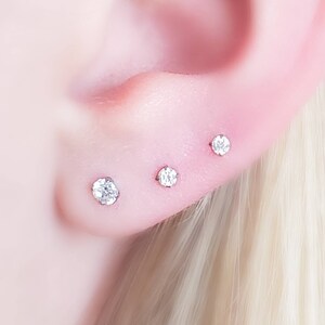Tiny Diamond CZ Flat Back Studs • Threadless • Lobe • Labret • Monroe • Cartilage • Lip • Body Jewelry • Implant Grade Titanium • 18g