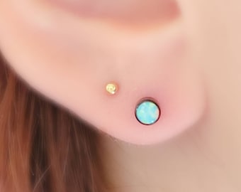 Titanium Opal Studs • Tiny Opal Earrings • Implant Grade Titanium • Synthetic Opal • Dainty Studs • Bezel Set Opals • Ear Stack • 20G