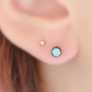 Titanium Opal Studs • Tiny Opal Earrings • Implant Grade Titanium • Synthetic Opal • Dainty Studs • Bezel Set Opals • Ear Stack • 20G
