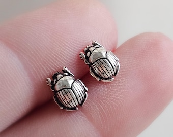 Scarab Beetle Studs • Egyptian Jewelry • Protective Amulet Earrings • Symbol of Rebirth & Luck • Gift for Traveler and Free Spirit