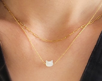 Kitty Cat Necklace • Dainty Black Cat Pendant • Hand Carved Mother of Pearl • Minimalist Cat Necklace • Gift for Cat Lover • Little Kitty