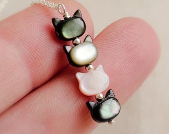 Cat Totem Necklace • Feline Necklace • Kitty Cat Jewelry • Pet Memorial • Cat Mom • Mother of Pearl • Minimalist Cat Necklace • Cat Lady