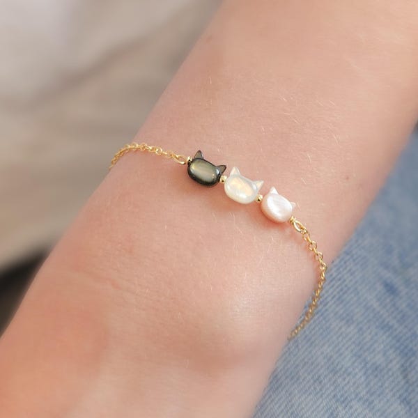 The Original Cat Lover © Bracelet • Feline Necklace • Kitty Cat Jewelry • Pet Memorial • Cat Mom • Mother of Pearl • Minimalist Cat Necklace