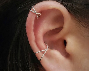 Delicate Silver Ear Cuff • Criss Cross Cuff • Double Wire Ear Cuff • Sterling Silver • Simple Minimalist Ear Accessory • No Piercing Needed