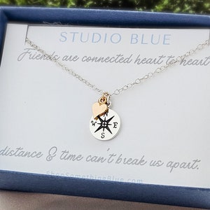 BFF Compass Necklace Best Friend Gift Long Distance Friendship Soul Sisters Compass Charm Going Away Gift Friendship Jewelry Bild 1