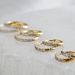 Dainty Pavé Huggie Hoops • Clicker Hoops • Diamond CZ • Waterproof Earrings • Bridesmaid Gift • Modern Classic Hoop • Gift For Her