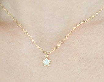 14K Gold Star Necklace • Mother of Pearl Star • Tiny North Star Charm • Dainty Star • Graduation Gift • Layering Necklace • Celestial Charm