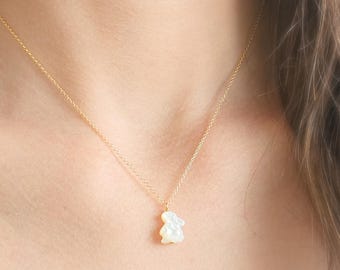 Mother of Pearl Bunny Necklace • Hand Carved Rabbit Pendant • Sterling Silver or 14k Gold Fill • Bunny Lover Gift