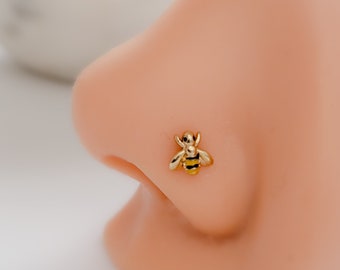 Little Bee Nose Stud • L Bend Nose Jewelry • Tiny Bee Nose Jewelry • Cute Nose Stud • Surgical Steel • 20 Gauge • Gold Honey Bee