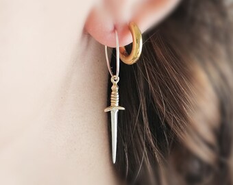 Dainty Dagger Hoops • Edgy Jewelry • Goth Style • Knife Charm • Badass Style • Sword Charm • Best Friend Gift • Punk Rock • Retro 80's