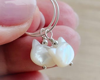 Cat Lover Hoop Earrings • Mother of Pearl Cat Charms • Gift for Cat Mom • Pet Memorial Jewelry • Kitty Hoops • Personalized Cat Gift