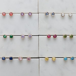Modern Birthstone Studs • Great Personalized Birthday Gift •  4mm Bezel Set Earring Studs • Waterproof • Minimalist Birth Month Jewelry