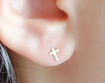 Tiny Cross Earrings • Pair of Gold Cross Studs • Small Stud Earrings • Minimalist Jewelry • Tiny Gold Studs • Stud Earrings • Gift For Her