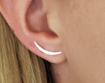 Modern Ear Climber • Crescent Earrings • Climber Earrings • Crescent Moon Studs • Ear Crawler • Silver & Gold Ear Climbers • Gift For Her