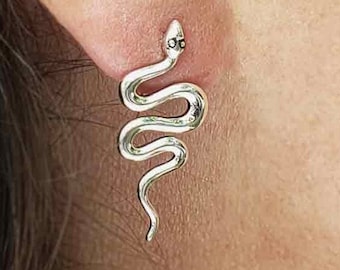 Long Snake Earrings • Smooth Silver Snake Studs • Large Sterling Snakes • Serpent Earrings • Goth Style • Witchy Jewelry • Snake Charmer