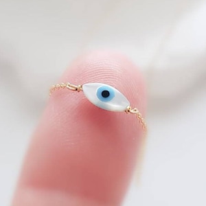 Dainty Evil Eye Necklace • Mother of Pearl Evil Eye • Delicate Necklace • Good Luck • Protection • Black or White Evil Eye