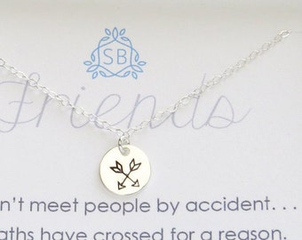 Friendship Gift • Crossed Arrow Necklace • BFF Gift • Best Friend Jewelry • Arrow Necklace • Hand Stamped •  Best Friend Gift • Delicate